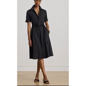 Lauren Ralph Lauren Cotton-Blend Shirtdress Midi Black Dress Size 2 Classic